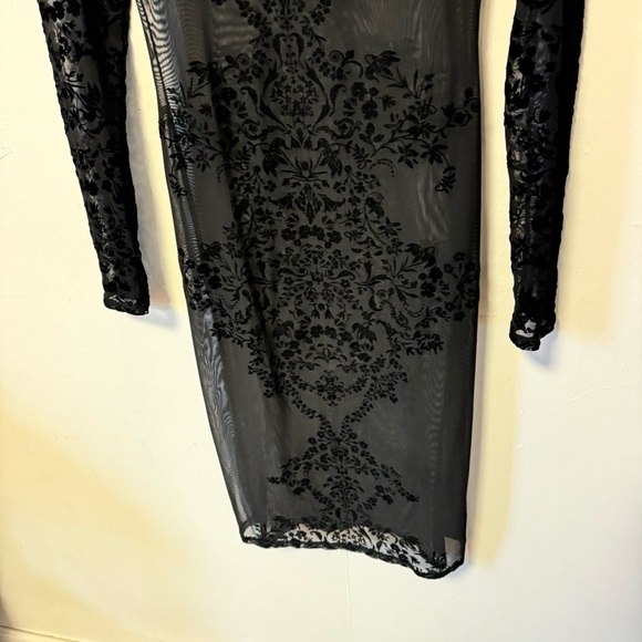 Vintage Whimsigoth Sheer Black Dress Velvet Burnout LBD Cocktail Womens Medium - Picture 12 of 13